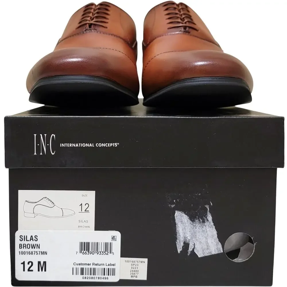 INC INTL Concepts Men Silas Cap Toe Dress Oxfords Size US 12M Brown Leather